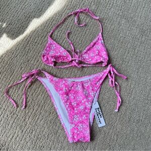 Pink Floral Tie-Side Bikini Set